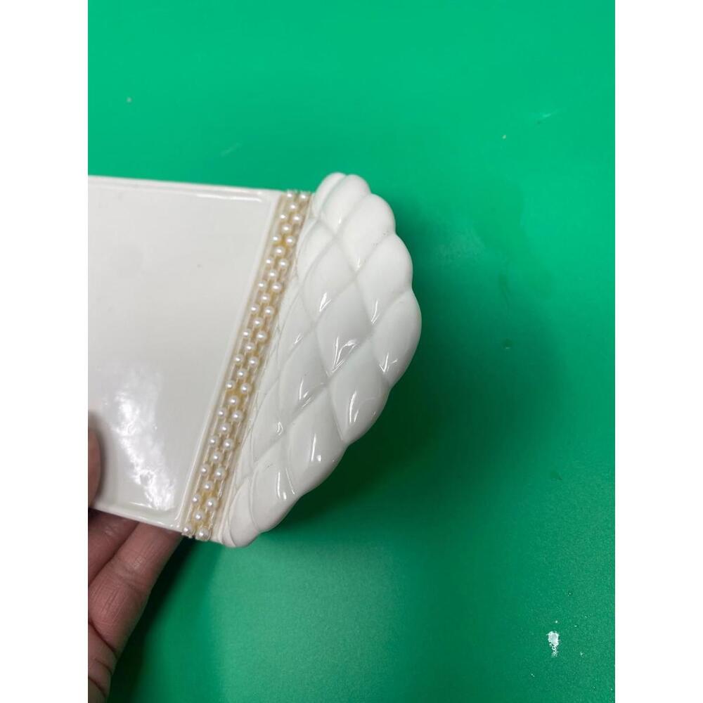 Vintage Porcelain Vanity Perfume Tray Off White With Faux Pearls Avon 13" - Picture 4 of 5